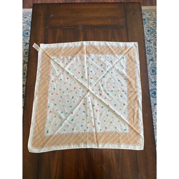 Nik Accessories - Vintage Nik-Nik Glentex Made in Italy Cream & Beige Neck Scarf 23" X 23"